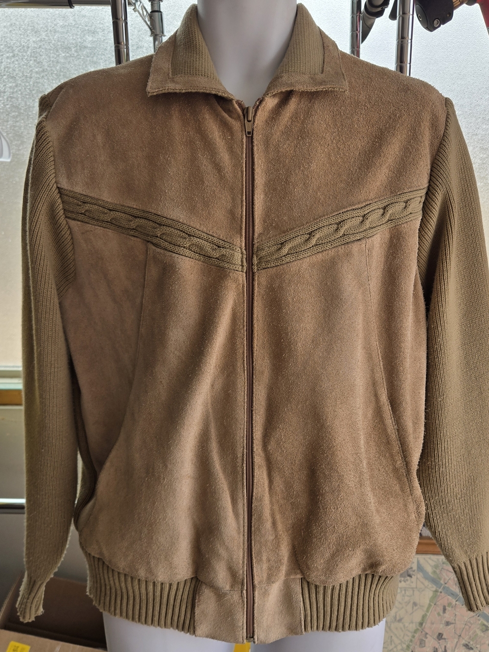 Vintage Oakton Ltd Brown Suede Knit Zip Jacket Large 80s 90s Boho Western